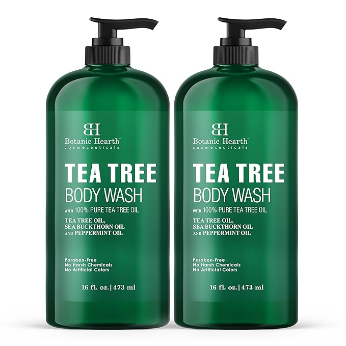 Botanic Hearth Tea Tree Body Wash - 16 fl oz - Helps Soothe Itchy, Dry Skin, Antifungal Body Wash with 100% Pure Tea Tree Oil - Sulfate Free, Paraben Free, for Men and Women Set of 2