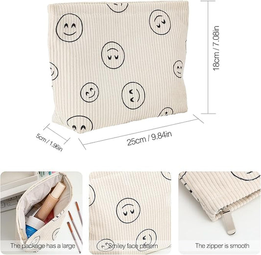 Cosmetic bag Makeup bag Preppy Cute Corduroy Toiletry bag for women travel essentials (Full beige)