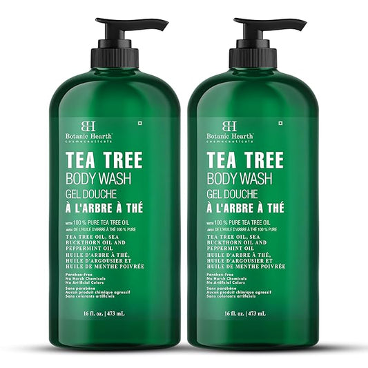 Botanic Hearth Tea Tree Body Wash - 16 fl oz - Helps Soothe Itchy, Dry Skin, Antifungal Body Wash with 100% Pure Tea Tree Oil - Sulfate Free, Paraben Free, for Men and Women Set of 2