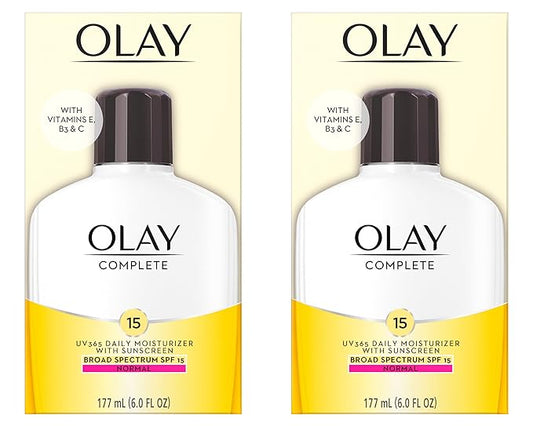 Olay Face Moisturizer Complete Lotion All Day Daily Facial Moisturizing Lotion SPF 15 for Normal Skin and Hydration, Oil-Free Non-Greasy, 6 Fl Oz (Pack of 2)
